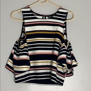 Paris Sunday Cold Shoulder Ruffle Bell Sleeve striped top medium